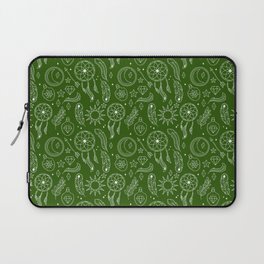 Green And White Hand Drawn Boho Pattern Laptop Sleeve