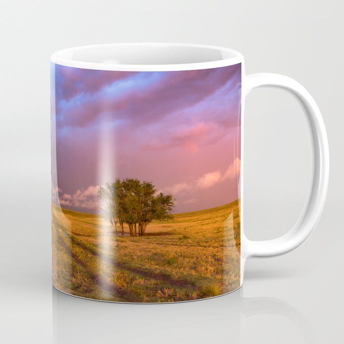 Far and Away - Lone Tree Under Colorful Sky in Oklahoma Panhandle Coffee Mug