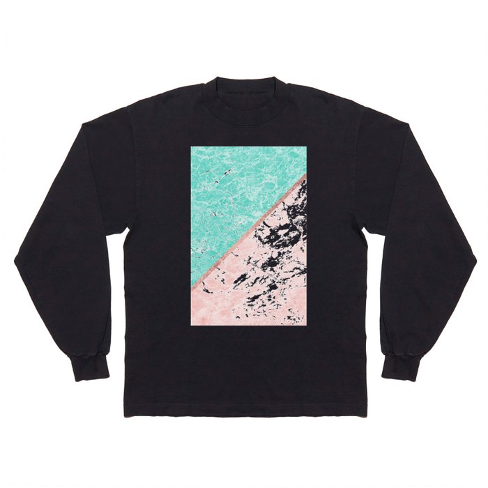 Turquoise teal pink rose gold geometrical marble Long Sleeve T Shirt