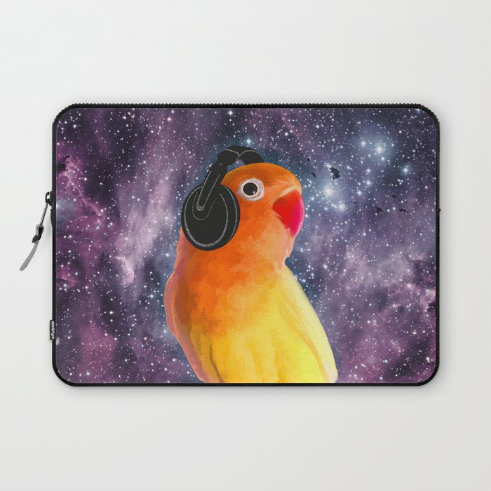 Bird Listening to Music in Outer Space Laptop Sleeve