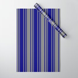 [ Thumbnail: Blue & Grey Colored Stripes/Lines Pattern Wrapping Paper ]