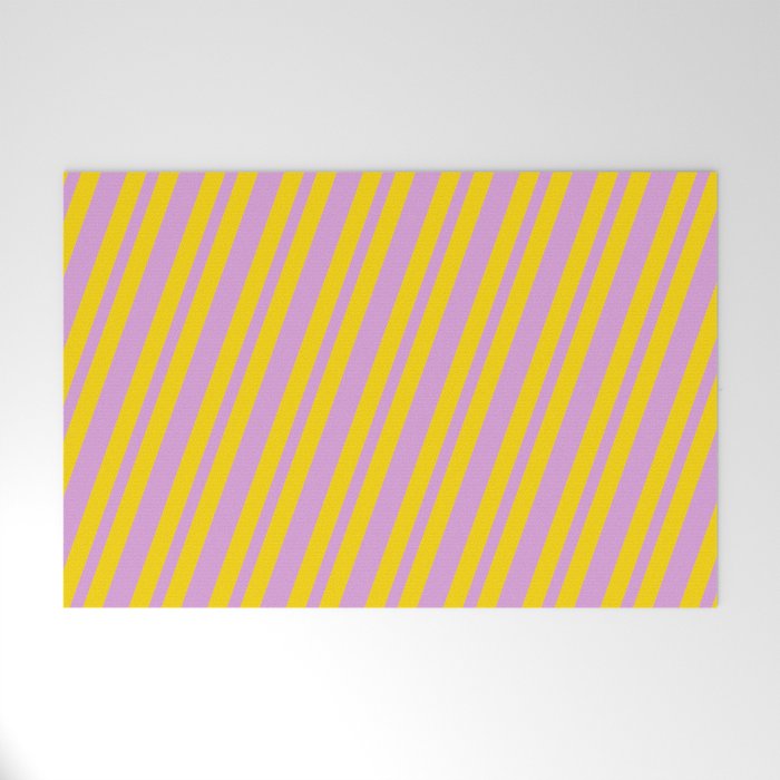 Plum & Yellow Colored Lined/Striped Pattern Welcome Mat