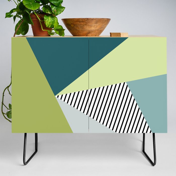 Green and blue abstract geometric design Credenza