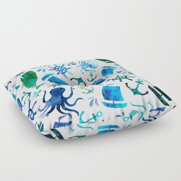 Watercolor Blue Nautical Octopus Whale Floor Pillow