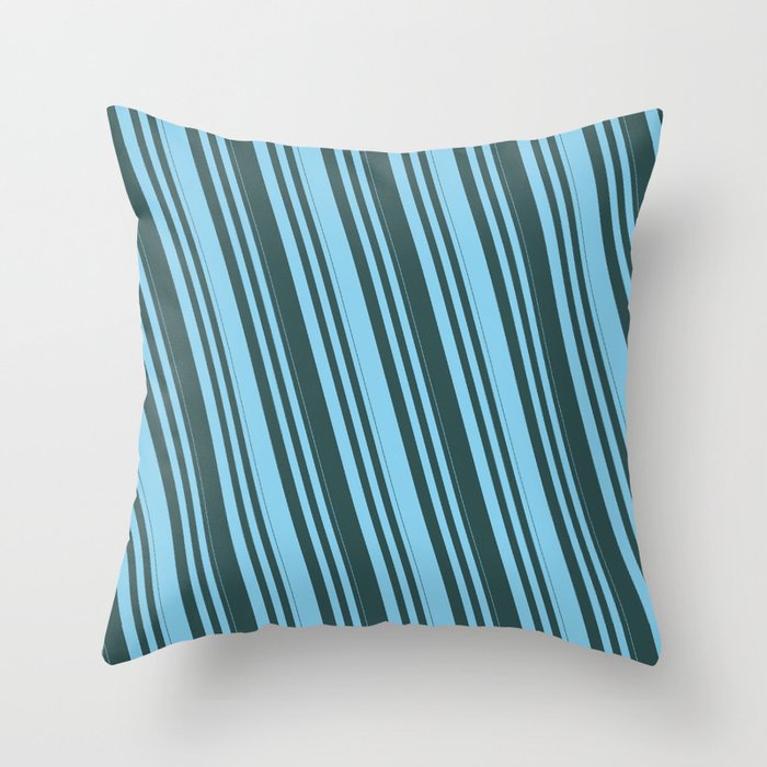 Sky Blue and Dark Slate Gray Colored Lines Pattern Throw Pillow