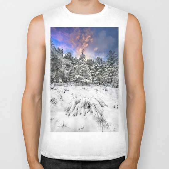 "Mountain Light IV" Snowy Forest At Sunset Biker Tank