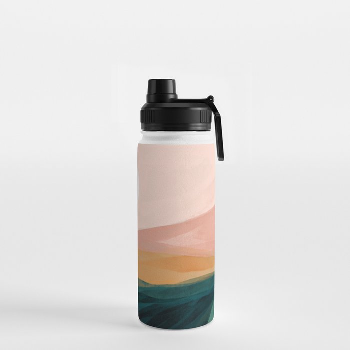 pink, green, gold moon watercolor mountains Water Bottle