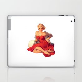 Sexy Blonde Pin Up With White Rose and Red Dress Vintage  Laptop Skin