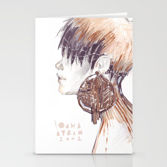 Fashion illustration profile portrait gold black white markers and watercolors Stationery Cards