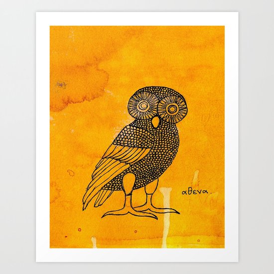ATHENA'S OWL IN TEA & COFFEE BACKGROUND Art Print