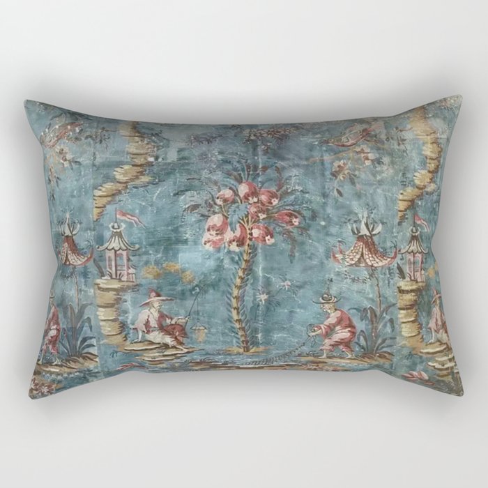 Antique Italian Chinoiserie 18th Century Fresco Rectangular Pillow