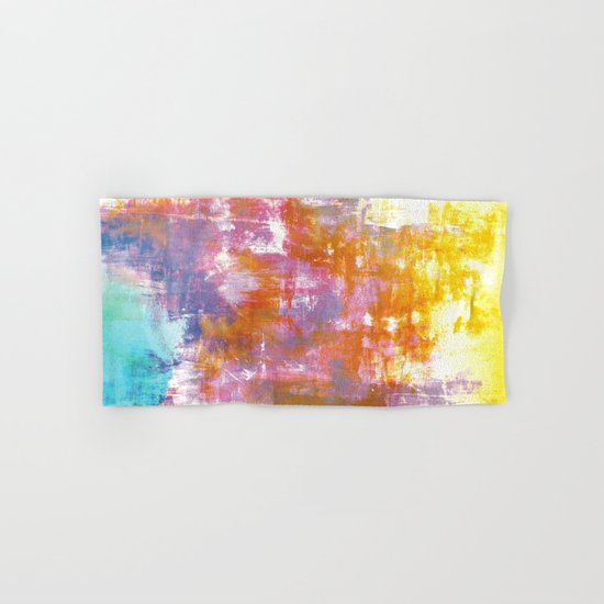 OFF THE GRID 3 Colorful Pastel Neon Purple Rust Yellow Abstract Watercolor Acrylic Textural Painting Hand & Bath Towel