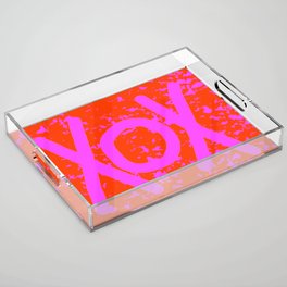 Kiss-Hug-Kiss - XOX - Pink Lilac Letters on Orange Red Background #decor #society6 #buyart Acrylic Tray