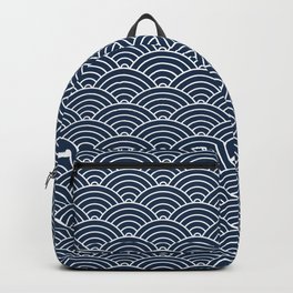 Japanese Waves Pattern Dark Blue Backpack