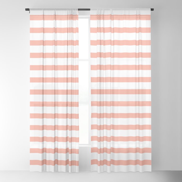 Seamless Coral Striped Pattern On White Sheer Curtain By