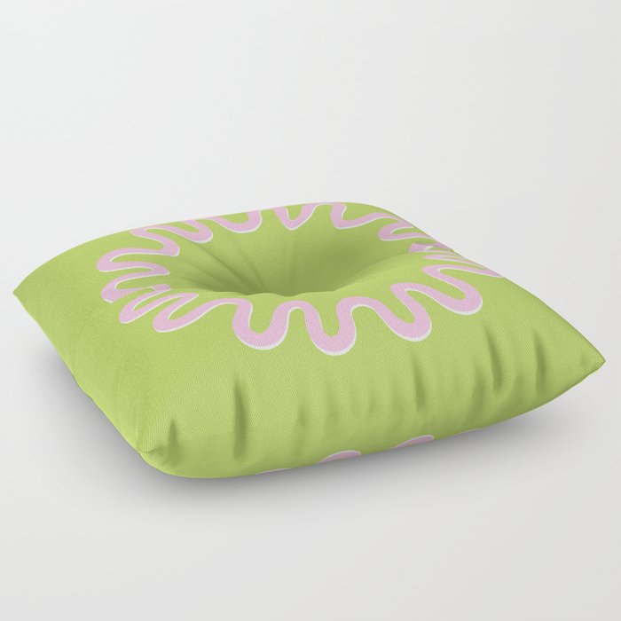 Waves Circle Frame - Pink Green Floor Pillow