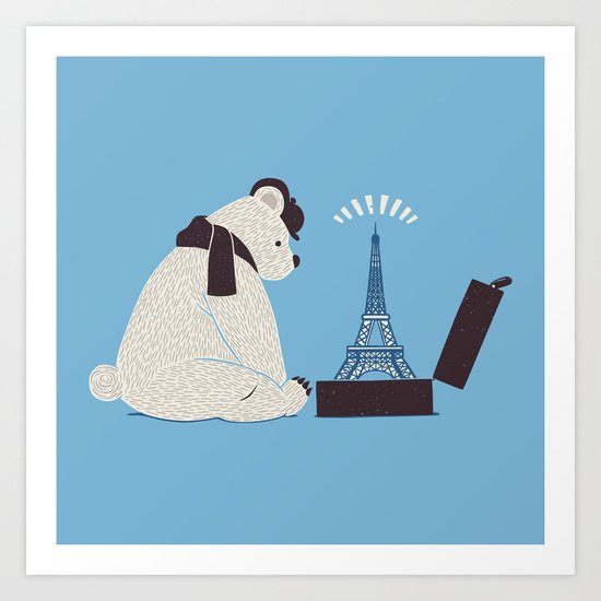 Traveler Tourist Eiffel Tower Bear Paris Art Print