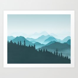 Teal Mountains Art Print