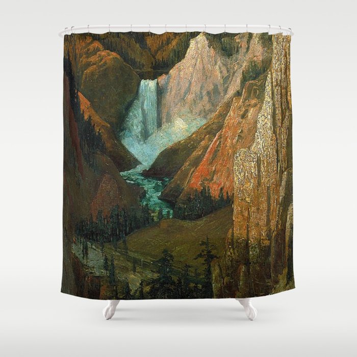Lower Falls, Grand Canyon of the Yellowstone African American Masterpiece by Grafton Tyler Brown Shower Curtain