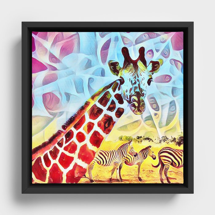 Giraffe and Zebras Framed Canvas