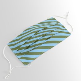 [ Thumbnail: Dark Olive Green & Light Sky Blue Colored Lines Pattern Face Mask ]