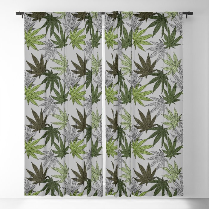 cannabis weed marihuana leaves botanical plants beige Blackout Curtain