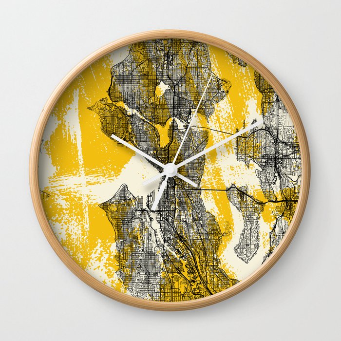 Seattle USA Map Poster - City Map Illustration - Aesthetic Wall Clock