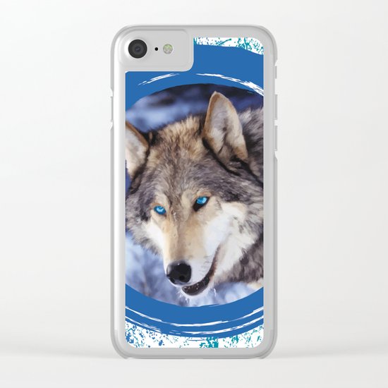 Blue-Eyed Wolf Clear iPhone Case