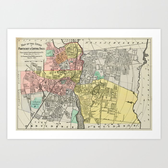 Vintage Map of Pawtucket RI (1900) Art Print by BravuraMedia Society6