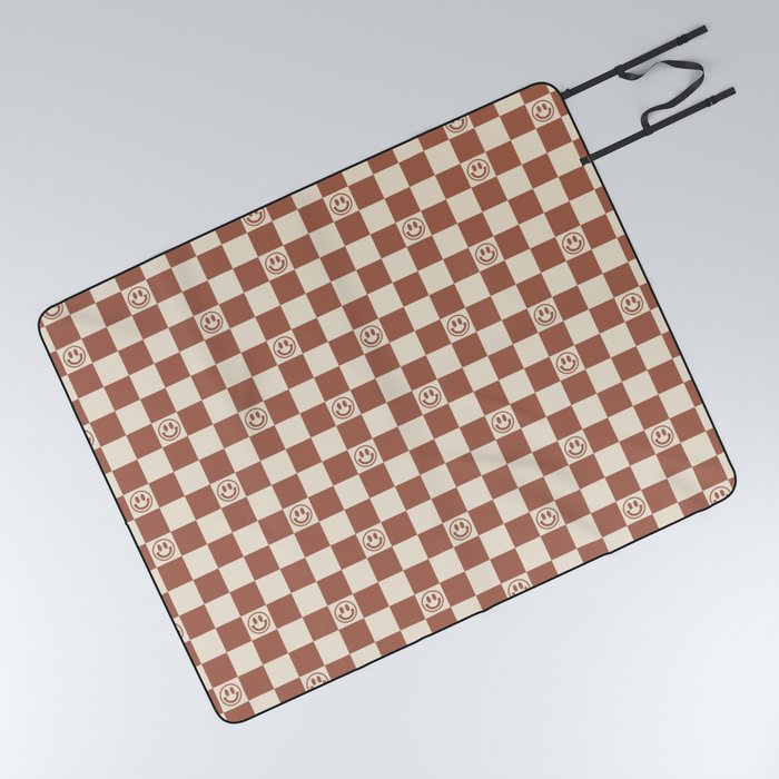 Smiley Face & Checkerboard (Milk Chocolate Colors) Picnic Blanket
