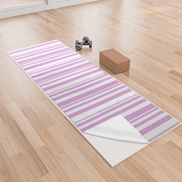 [ Thumbnail: White and Plum Colored Pattern of Stripes Yoga Towel ]
