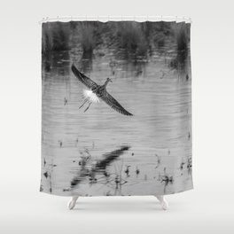 Dowitcher Flight with Shadow Shower Curtain