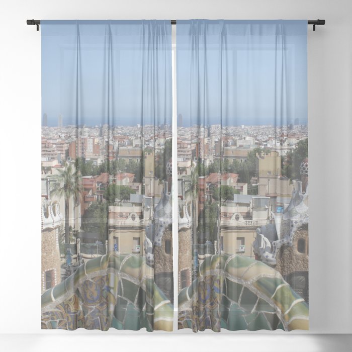 Spain Photography - Park Güell Under The Blue Sky Sheer Curtain