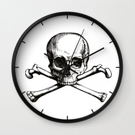 Skull and Crossbones | Jolly Roger | Pirate Flag | Black and White | Wall Clock