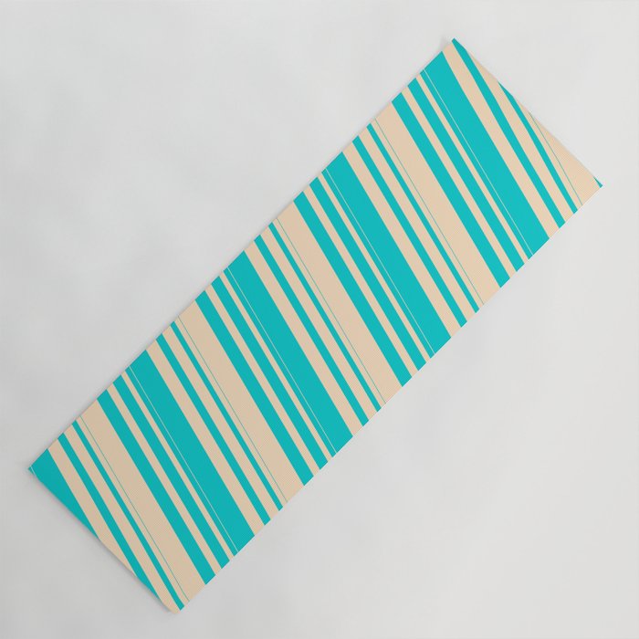 Dark Turquoise and Bisque Colored Striped Pattern Yoga Mat