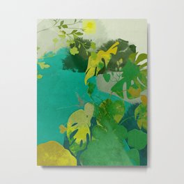 Leaves nature abstract Metal Print | Garden, Modern, Mustard, Oil, Digital, Mint, Boho, Green, Acrylic, Abstract 
