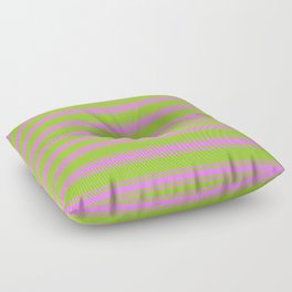 [ Thumbnail: Green & Violet Colored Lined/Striped Pattern Floor Pillow ]