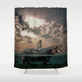 A Hippo for Tea. Shower Curtain