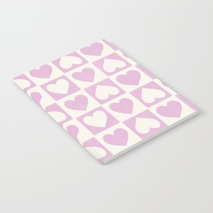 Checkered Retro Valentine Hearts - Lilac Notebook