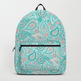 Turquoise and Coral Paisley Backpack