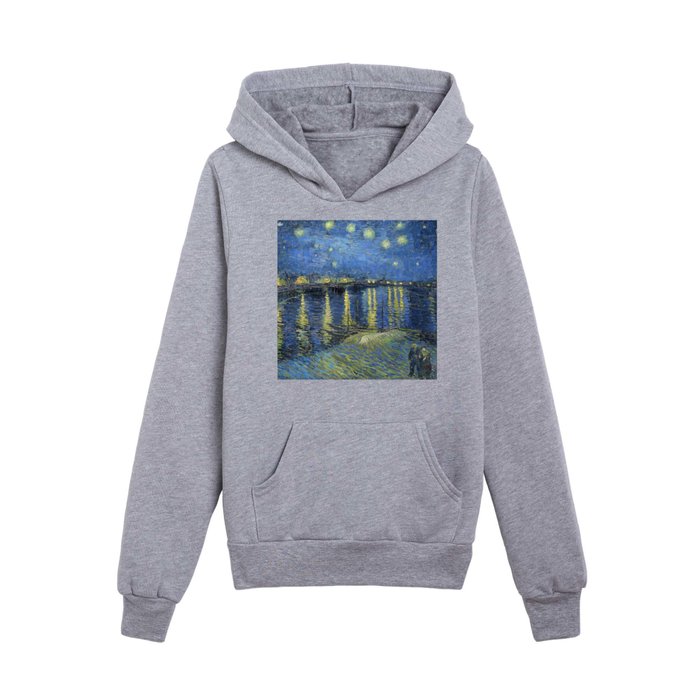 Vincent van Gogh Starry Night Over the Rhone (1888) enhanced with artificial intelligence Kids Pullover Hoodie