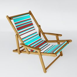 [ Thumbnail: Cyan, White, and Brown Colored Lines/Stripes Pattern Sling Chair ]