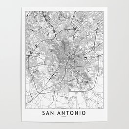 San Antonio White Map Poster