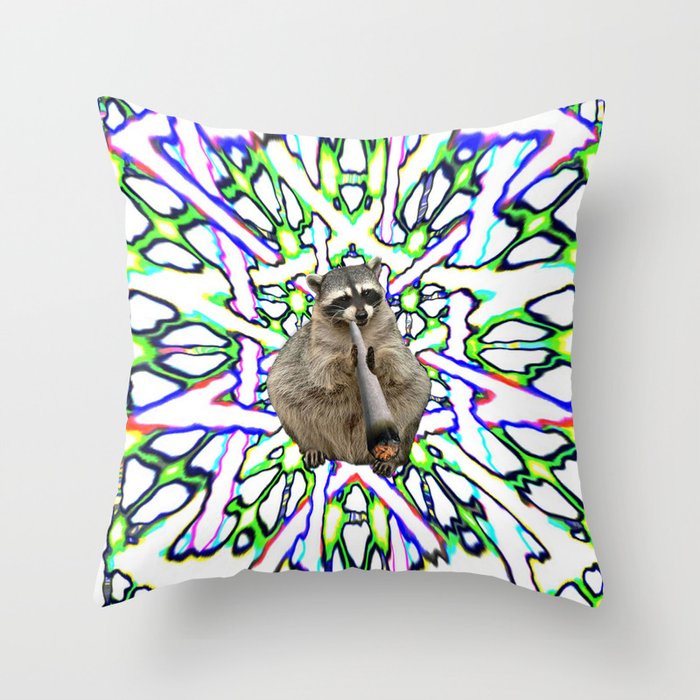 Raccoon Spliff Throw Pillow
