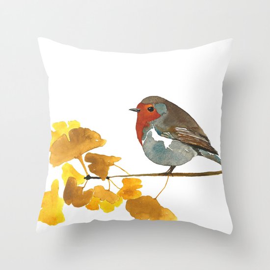 Enlightenment English Robin Watercolor Throw Pillow