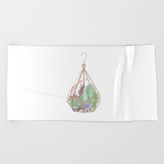 Rose gold terrarium - watercolor cactus Beach Towel