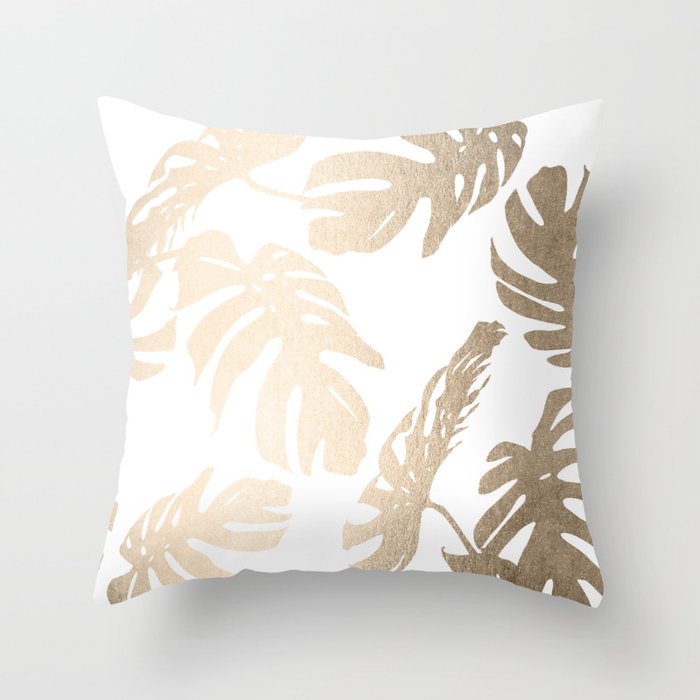 Simply Tropical Palm Leaves in White Gold Sands Throw Pillow