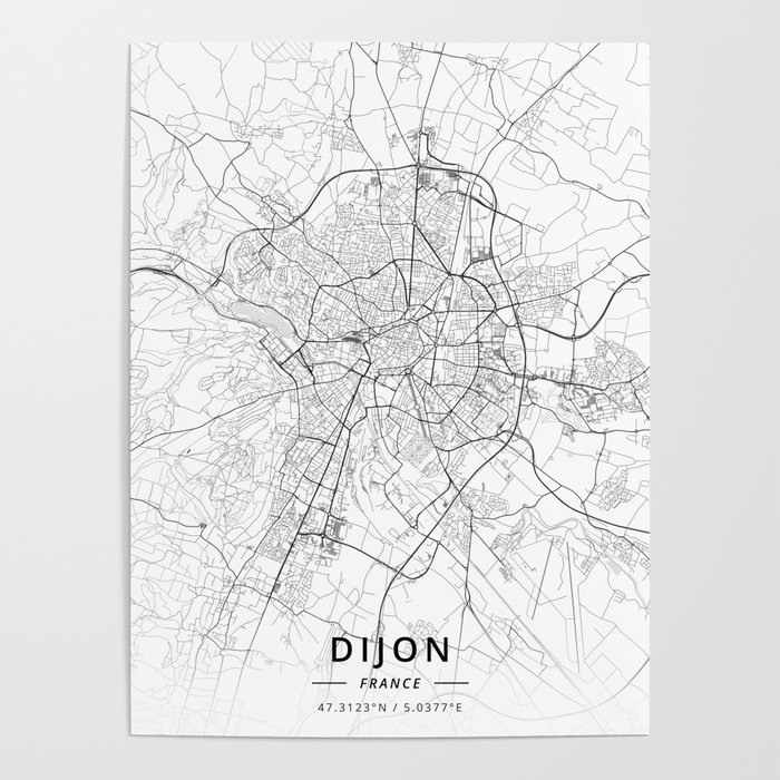 Dijon, France - Light Map Poster