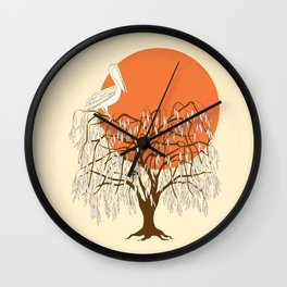 weeping willow, pelican and sun Wall Clock