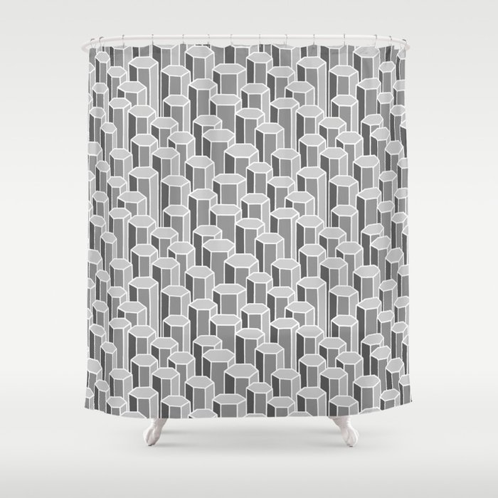 Hexagonal Columns In Grey Shower Curtain By Wellingtonboot